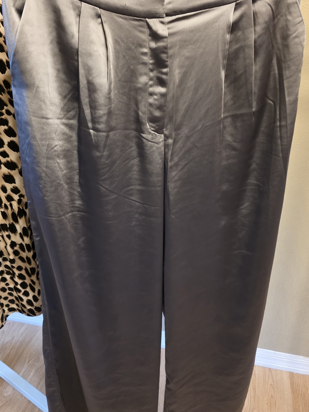 Express Satin Wide-Leg Pants in Steel Gray